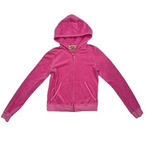 Vintage Juicy Couture Pink Hooded Velour Track Jacket Girl’s Large
